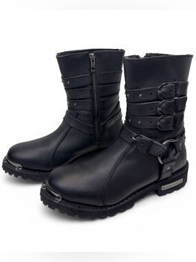 Milwaukee Biker Moto Boots Women's Size 10 Studded Buckle Harness Lug Sole Black